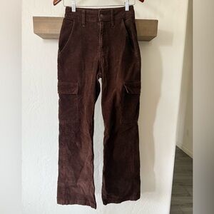 Hollister|Brown corduroy carpenter cargo jeans,ultra high rise baggy pants•••00